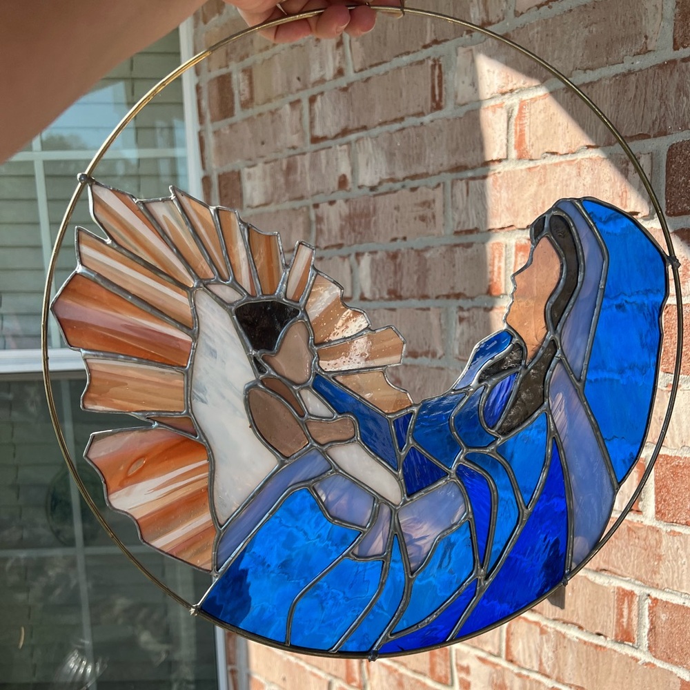 Stained Glass Mary With Baby Jesus 15.5in